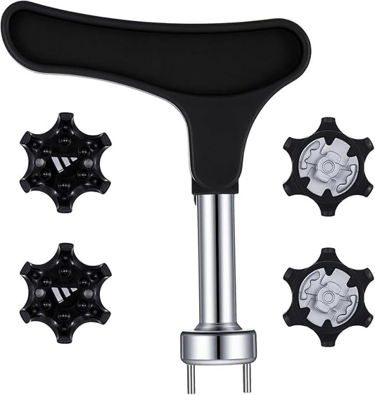 Sibba Universal Golf Shoe Spike Wrench Tool Compact Zinc Alloy Cleat Removal Tool with 4 Replacement Golfs Spikes Durable Two-Pin Design for Easy Golf Shoe Spike Repair & Replacement (Black)