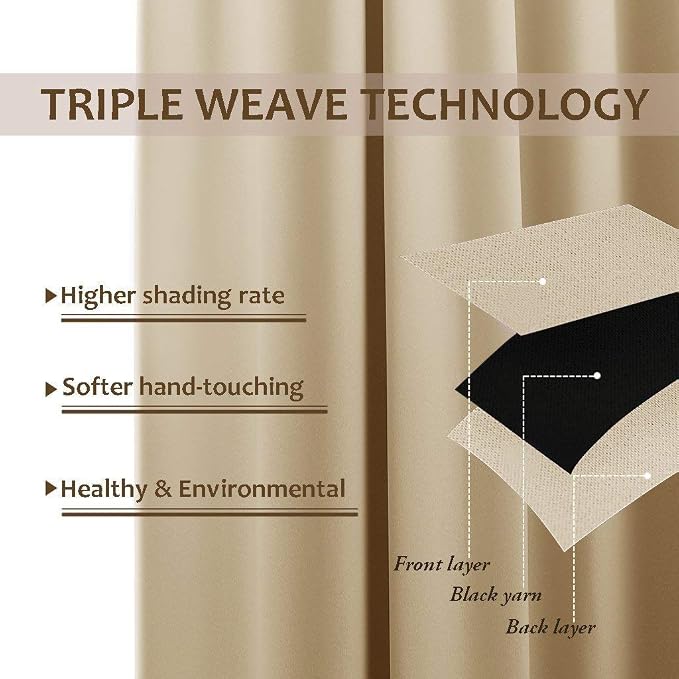 NICETOWN Outdoor Curtains for Patio Waterproof 95" L, Biscotti Beige | Blackout - Image 4