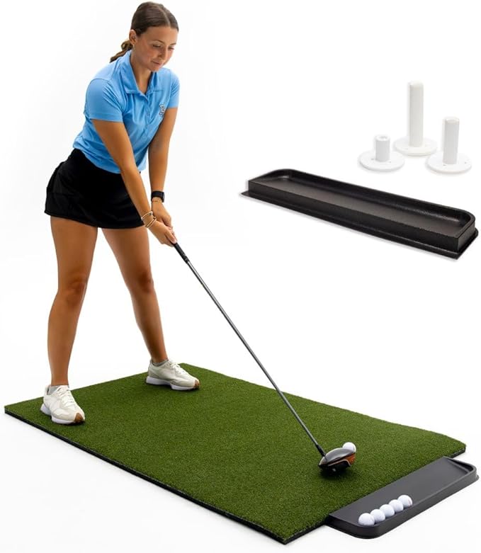 Perfect ReACTION Golf Mat - 3x5 Feet Premium Turf Indoor/Outdoor Mat for Hitting & Chipping - Golf Stance Mat w/ Golf Accessories (Golf Tray + 3 Rubber Golf Tees)