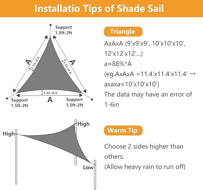 16' x 16' x 16' Triangle Sun Shade Sail, 185 GSM HDPE, Sand | 95% UV block - Image 4
