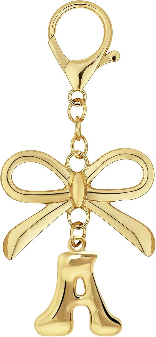 Gold Bubble Heart, Cherry, Bow & More Designs Letter Initial Keychain Bag Charms – Cute Purse Charms for Handbags