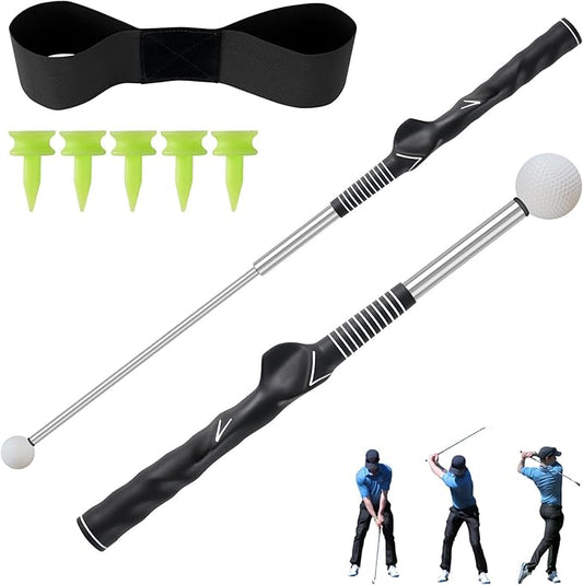 Retractable Golf Swing Trainer, Portable Grip Trainer and Training Auxiliary Elastic Band for Beginners, Indoor & Outdoor Practice(Black)