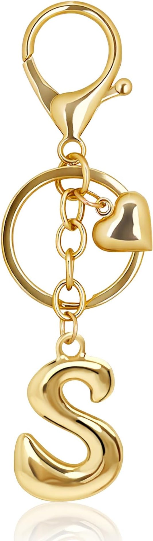 Gold Bubble Heart, Cherry, Bow & More Designs Letter Initial Keychain Bag Charms – Cute Purse Charms for Handbags