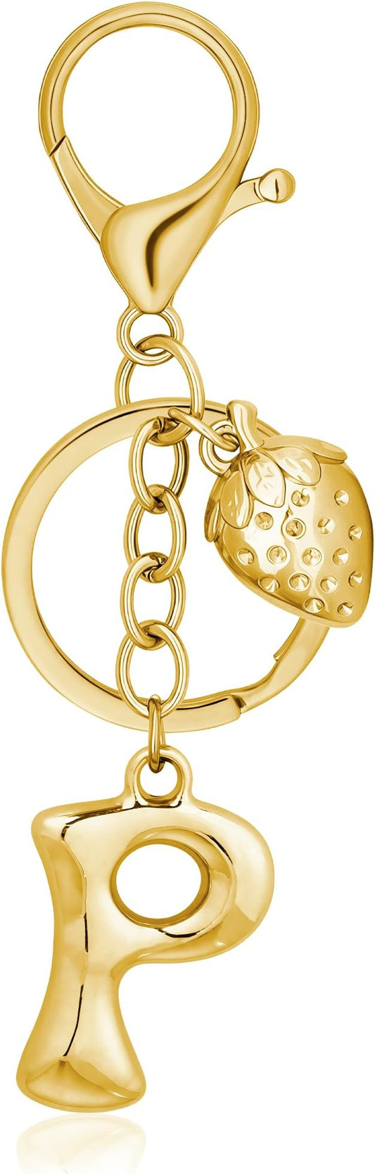 Gold Bubble Heart, Cherry, Bow & More Designs Letter Initial Keychain Bag Charms – Cute Purse Charms for Handbags