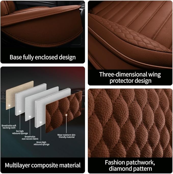Leather Car Seat Covers for Volkswagen Golf Alltrack 2017-2019,Car Seat Covers Full Set,Seat Covers with Safety,Waterproof Seat Cover Compatible Airbag(5pcs Coffee Standard)