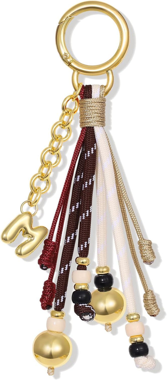 KissYan Christmas Initial Bag Charm for Women, Colorful Rope Purse Keychain With Puffy Letter, Handbag Charm for Backpack