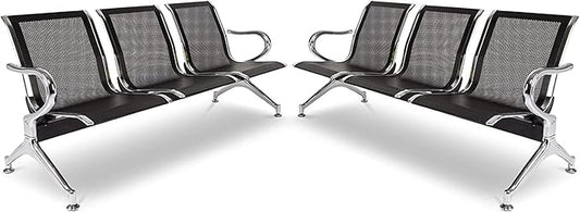 kinbor Waiting Room Chairs - Durable Black Reception Bench with Armrests, 3-Seat Office Reception Guest Chairs for Office, Hospital, Airport, Bank & Lobby (Set of 2)