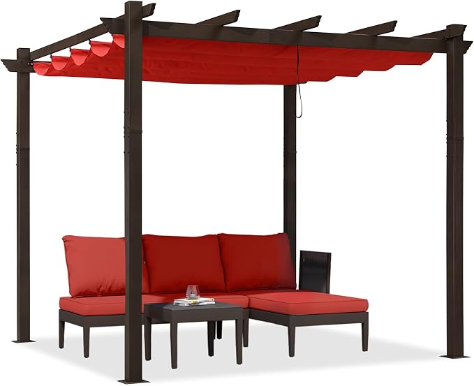 PURPLE LEAF Patio Pergola 10' X 10' Retractable Shade Patio Cover, Terra | - Image 7