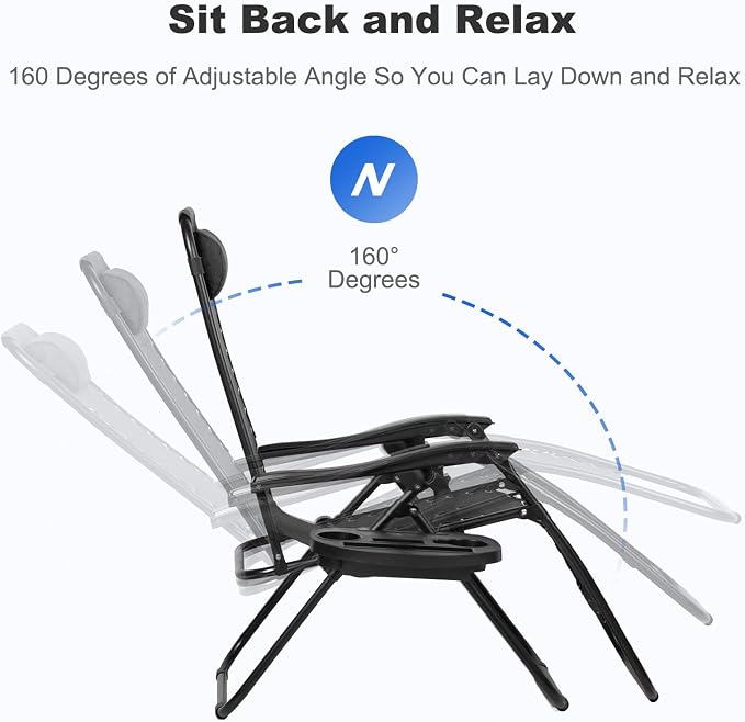Nazhura Set of 2 Relaxing Recliners Patio Chairs Adjustable Steel Mesh Zero - Image 4