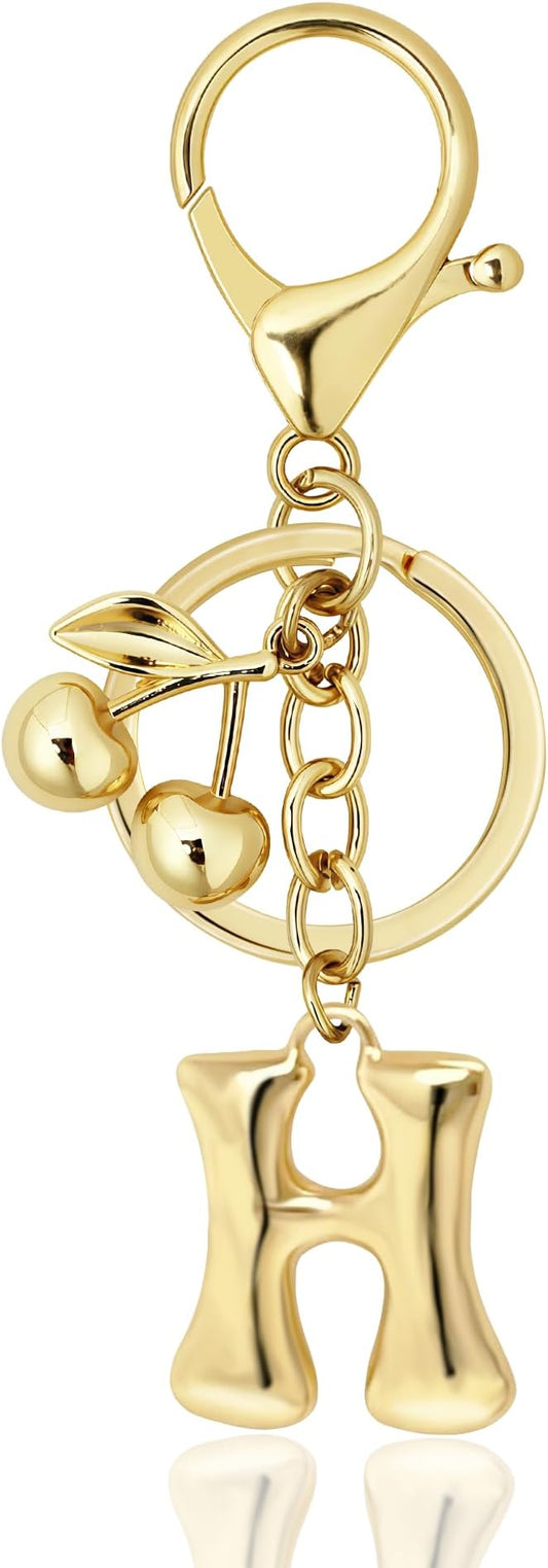 Gold Bubble Heart, Cherry, Bow & More Designs Letter Initial Keychain Bag Charms – Cute Purse Charms for Handbags