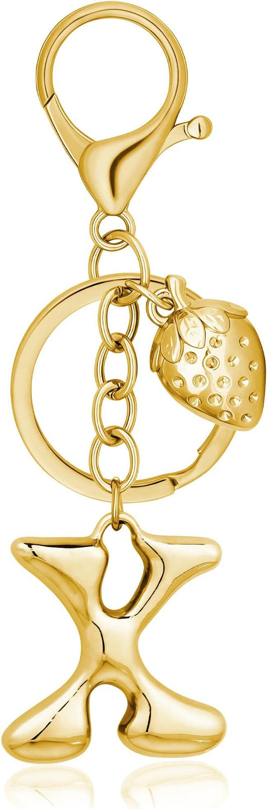 Gold Bubble Heart, Cherry, Bow & More Designs Letter Initial Keychain Bag Charms – Cute Purse Charms for Handbags
