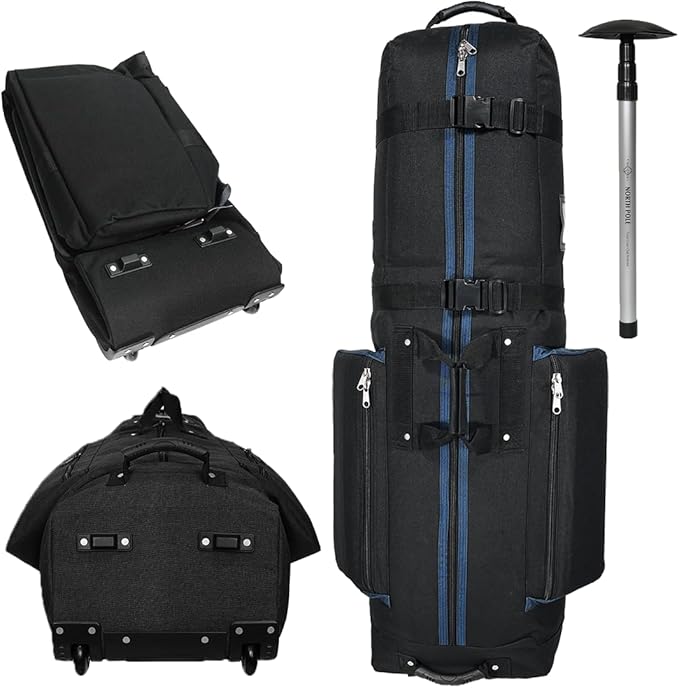 CaddyDaddy Constrictor Soft-Sided Golf Travel Bag Cover with Thick Dense Foam Padded Top 1 Year Full Travel Bag Replacement Coverage | Wheels & Lockable Zippers Case for Transporting Clubs on Airlines