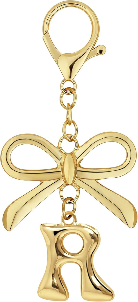 Gold Bubble Heart, Cherry, Bow & More Designs Letter Initial Keychain Bag Charms – Cute Purse Charms for Handbags