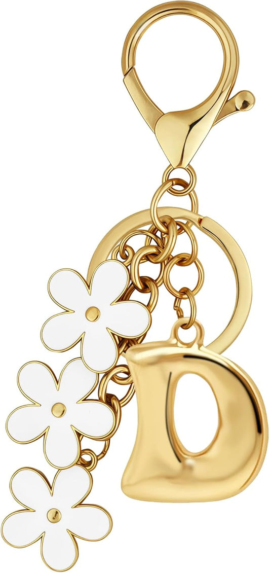 Gold Bubble Heart, Cherry, Bow & More Designs Letter Initial Keychain Bag Charms – Cute Purse Charms for Handbags