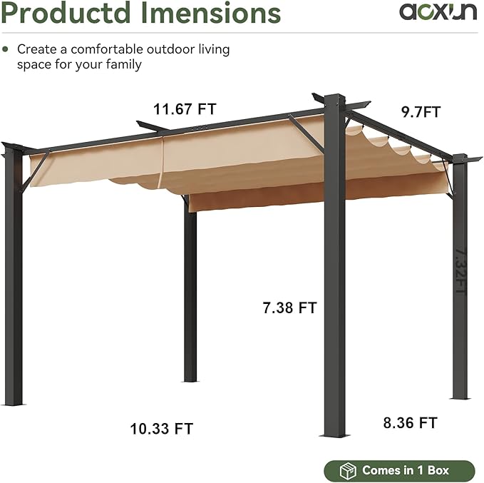 Aoxun 10'x12' Retractable Pergola - Image 2