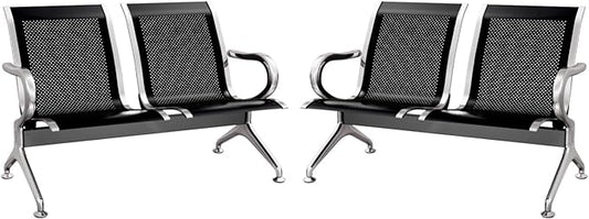 kinbor Waiting Room Chairs - Durable Black Reception Bench with Armrests, 2-Seat Office Reception Guest Chairs for Office, Hospital, Airport, Bank & Lobby (Set of 2)