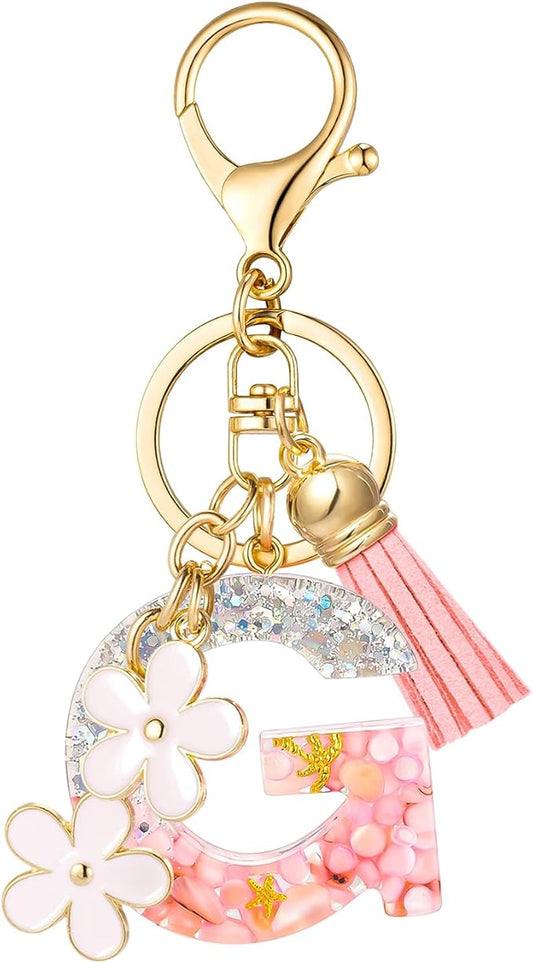 SELOVO Girls Pink Flower Chain Cute Keychain Initial Keychain Key Chain for Women