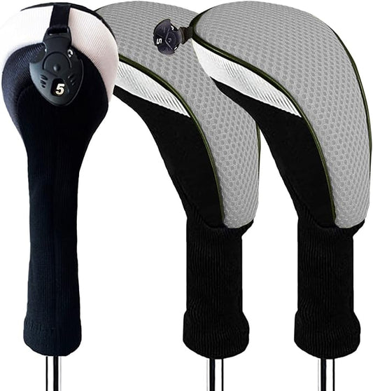 Golf Club Head Covers for Woods and Driver Hybrids Fairway Value Pack Protective Clubs Headcovers with Interchangeable No.Tags 1 3 5