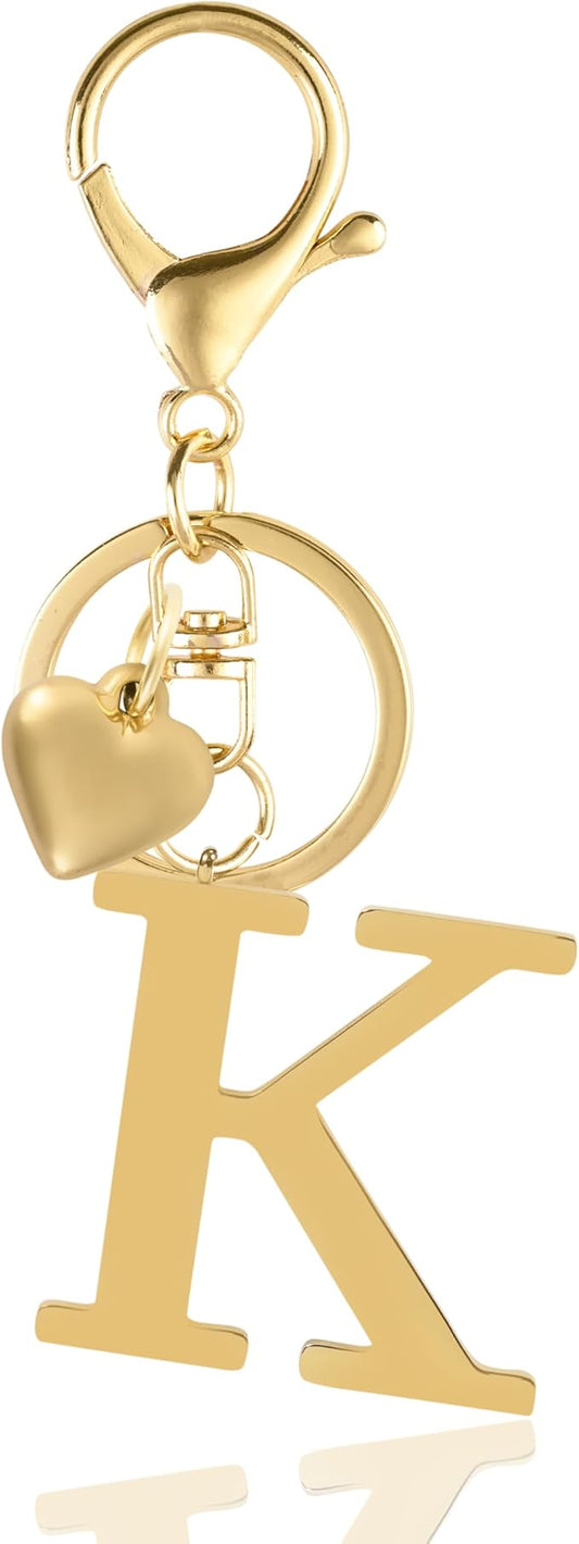 Metal Heart Alphabet Keychain for Women, Girls - Cute Initial Letter Accessories for Purse, Bag Charms and Backpack