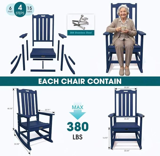 THOEOE Outdoor Rocking Chairs Set of 2, Oversized Patio Rocking Chair | HDPE - Image 7