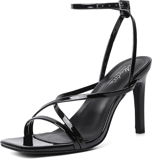 Mostrin Strappy Heels for Women Square Open Toe Lace Up Heeled Sandals Ankle Strap Sexy Stiletto High Heels for Party, Prom, Dating, Wedding