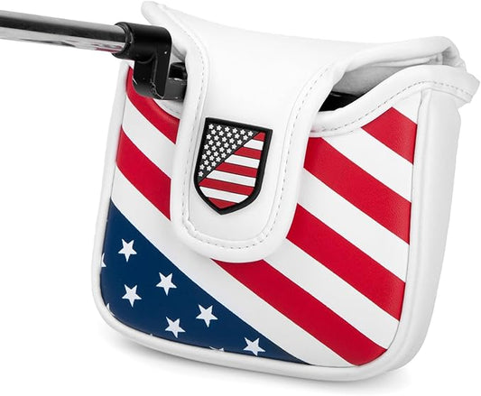 Golf Putter Cover USA Mallet Putter Headcover with Magnetic Closure Leather Golf Club Covers for Most Brand