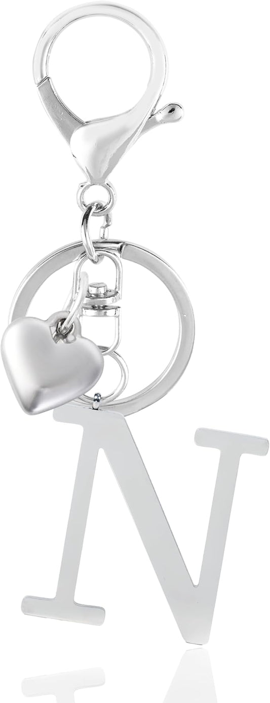 Metal Heart Alphabet Keychain for Women, Girls - Cute Initial Letter Accessories for Purse, Bag Charms and Backpack