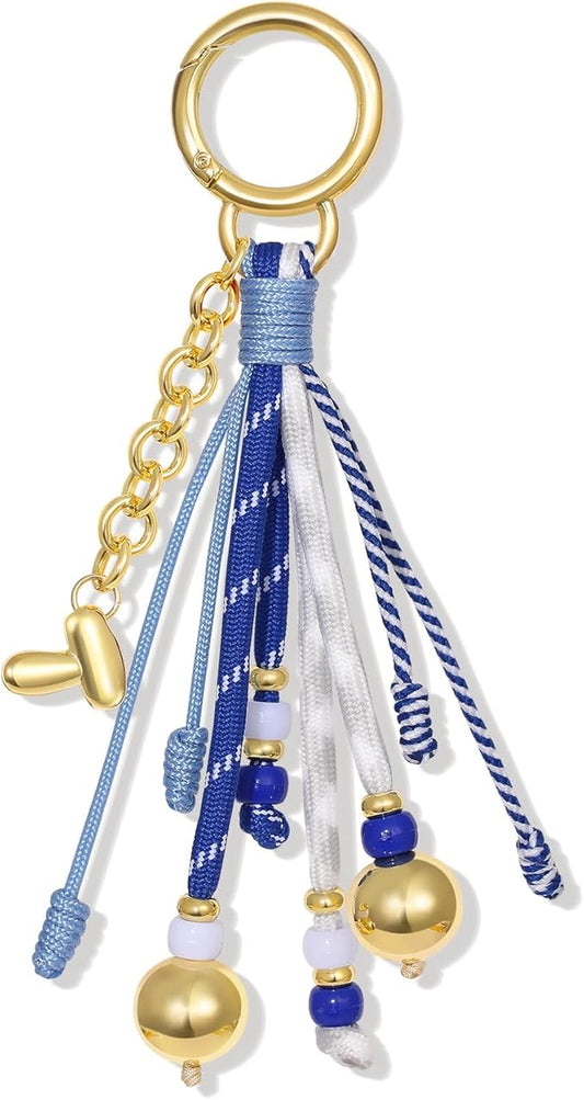 KissYan Christmas Initial Bag Charm for Women, Colorful Rope Purse Keychain With Puffy Letter, Handbag Charm for Backpack