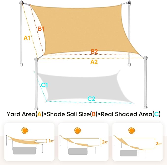 Quictent Sun Shade Sail for Patio w/Hardware Kit 185GSM 24x24ft Sand | Square - Image 2