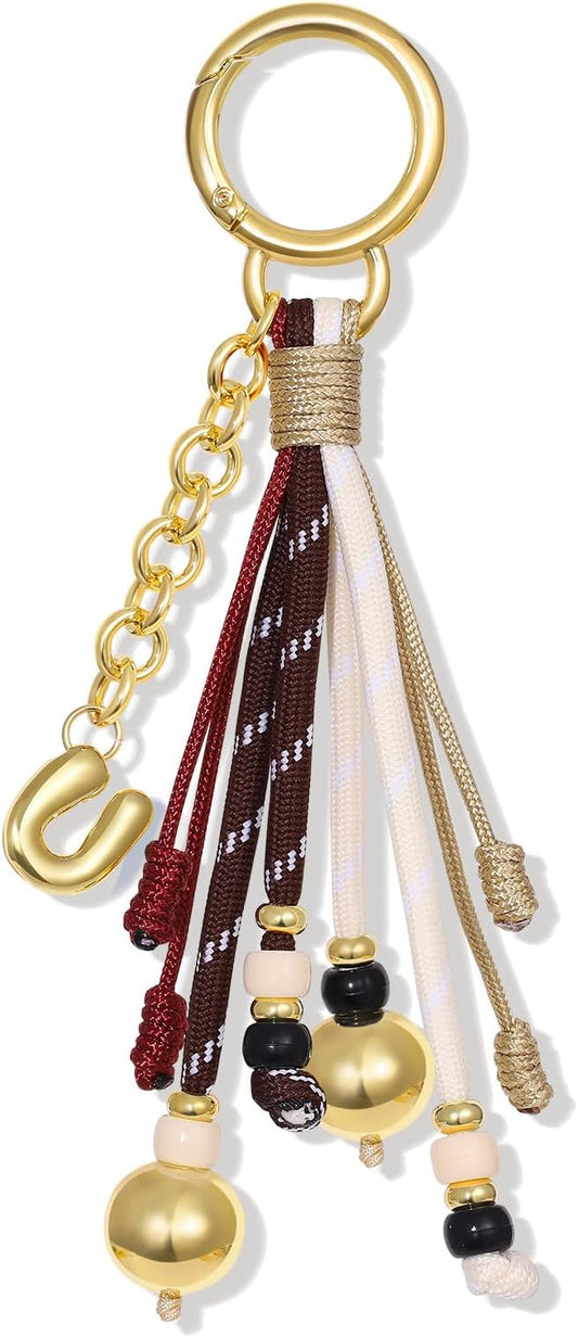 KissYan Christmas Initial Bag Charm for Women, Colorful Rope Purse Keychain With Puffy Letter, Handbag Charm for Backpack