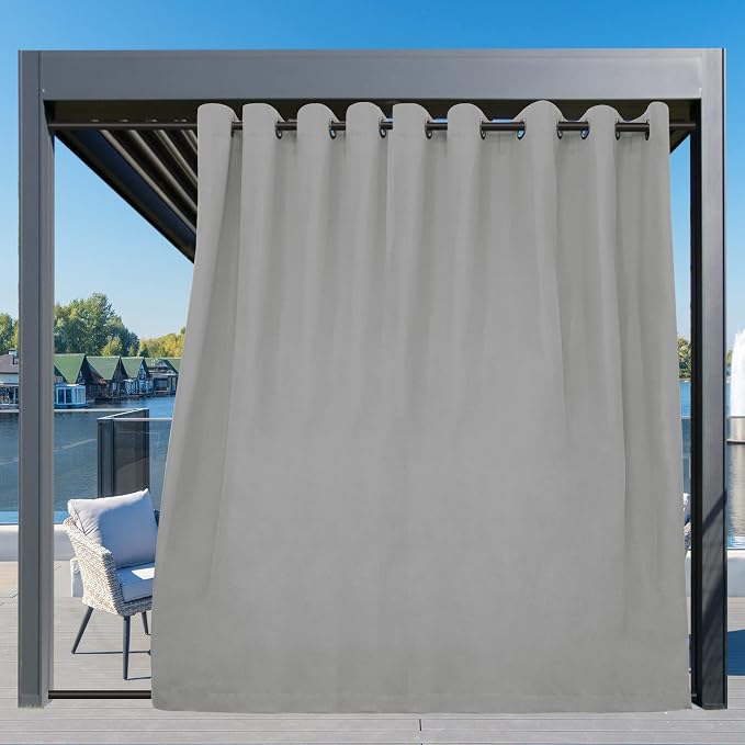 Easy-Going Outdoor Curtains for Patio 1 Panel, 150x84 inch, Light Grey | - Image 3