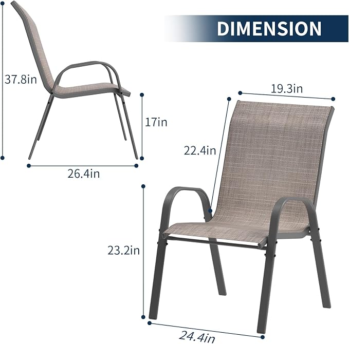 Amopatio Patio Chairs Set of 8, Outdoor Stackable Dining Chairs - Image 3