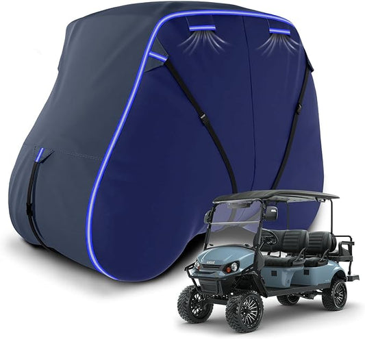 Golf Cart Cover Suitable 6/4+2 Passenger for Yamaha/EZGO Club Cart Heavy Duty 420D Waterproof Windproof Golf Cart Cover All-Weather Protection with Zipper Door Blue/Gray