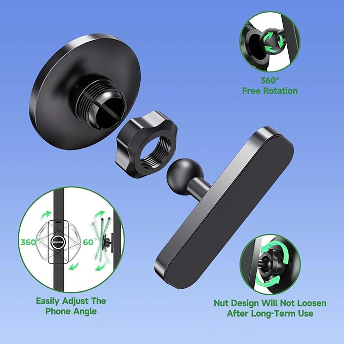 Magnetic Golf Cart Phone Holder Mount, N52 Super Strong Magnet - 360° Rotation Metal Golf Accessories, Compatible with MagSafe iPhone 17 16 15 14 13 12 & All Phones(Black)