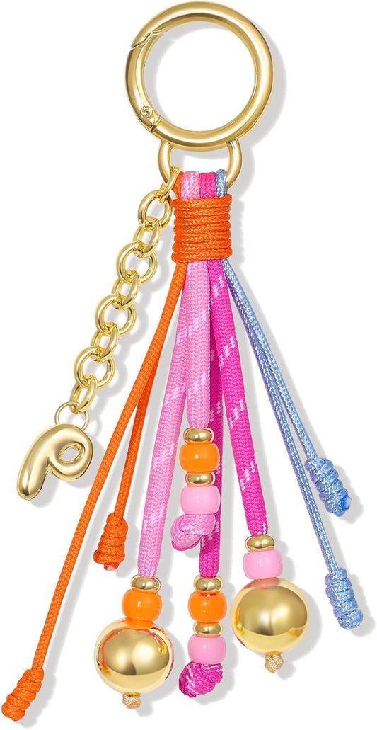 KissYan Christmas Initial Bag Charm for Women, Colorful Rope Purse Keychain With Puffy Letter, Handbag Charm for Backpack