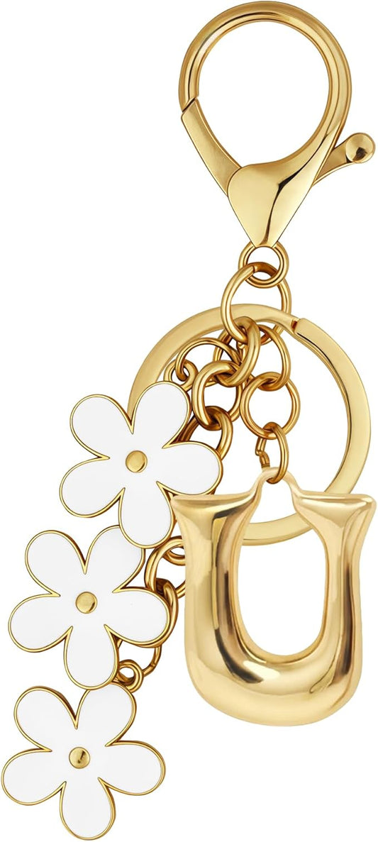Gold Bubble Heart, Cherry, Bow & More Designs Letter Initial Keychain Bag Charms – Cute Purse Charms for Handbags