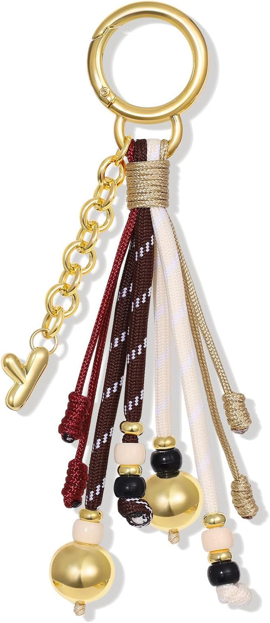 KissYan Christmas Initial Bag Charm for Women, Colorful Rope Purse Keychain With Puffy Letter, Handbag Charm for Backpack