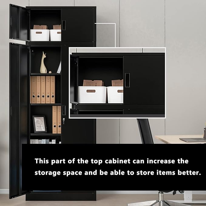 BESFUR Metal Storage Cabinet 87" H,Tall Locking Storage Cabinets with Top Cabinet and 4 Adjustable Shelves for Home Office, Garage,School, Apartment, Warehouse, Utility Room，Black