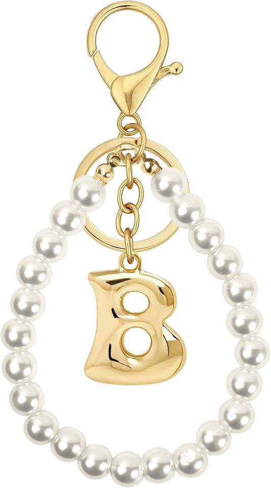 Gold Bubble Heart, Cherry, Bow & More Designs Letter Initial Keychain Bag Charms – Cute Purse Charms for Handbags