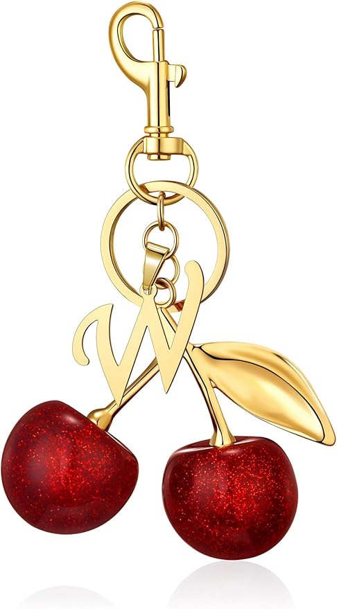 SYNLIN Cherry Keychain with Initial Charm,Personalized Cherry Bag Charm for Women,Alphabet Letter for Luxury Purse Backpack