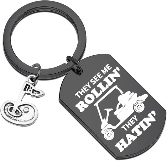 TIIMG They See Me Rollin They Hatin Keychain For Golf Lover Golf Cart Gift Golfer