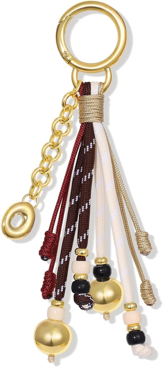 KissYan Christmas Initial Bag Charm for Women, Colorful Rope Purse Keychain With Puffy Letter, Handbag Charm for Backpack