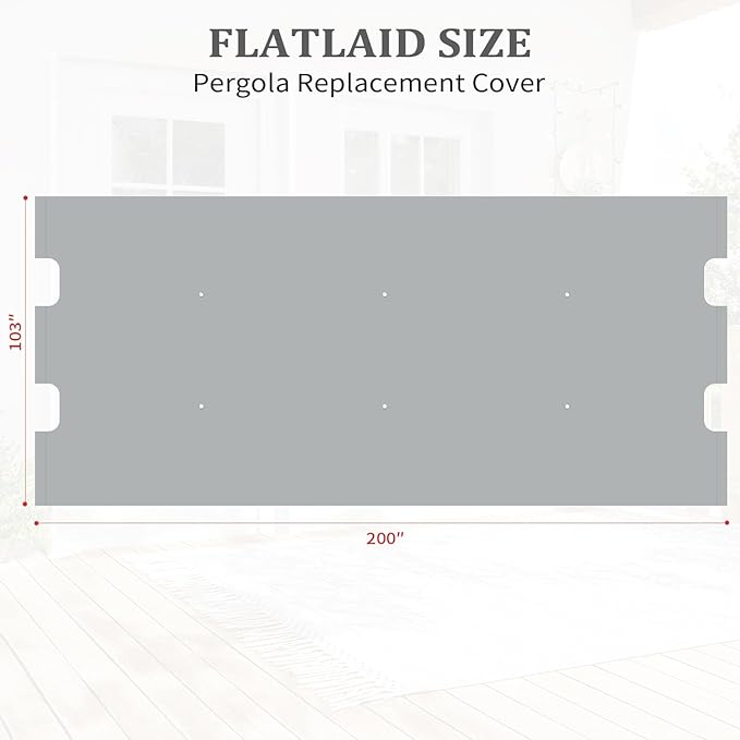 slashome 200" x 103" Pergola Replacement Canopy, Fits L-PG152PST-B, UV Resistant - Image 3