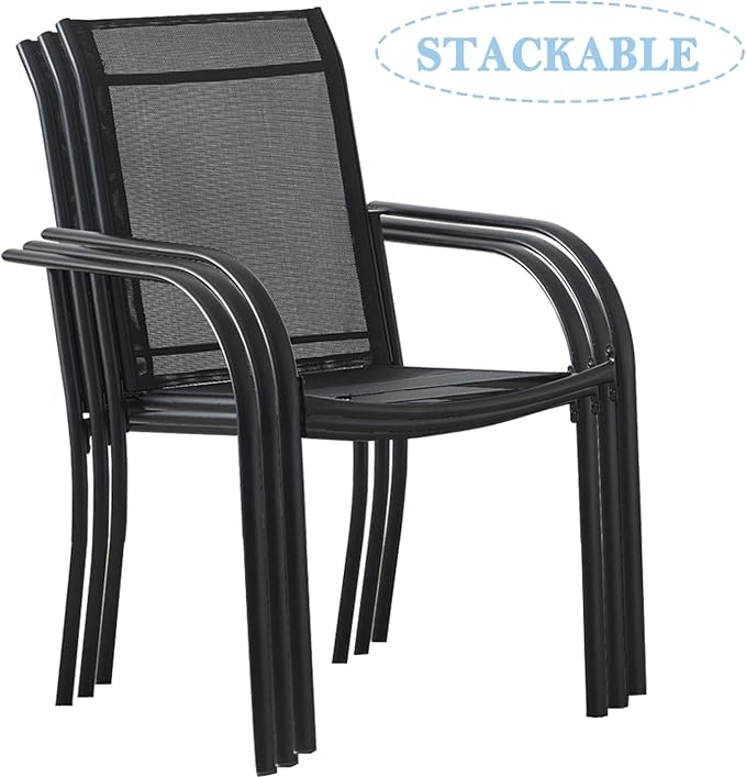 Stackable Patio Chairs Set of 8, Outdoor Dining Chairs - Image 4