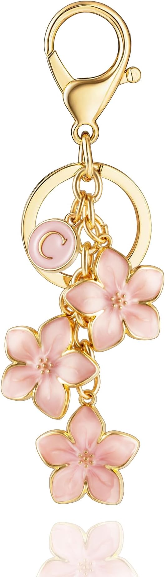XGALBLA White/Pink/Black Big Cute Flower Initial Letter Keychain for Women, Flower Bag Charms Enameled Keychain Handbag Purse