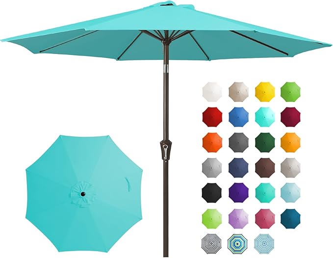 JEAREY 9FT Outdoor Patio Umbrella, Market Umbrella, Peacock Blue | Outdoor by JEAREYOutdoorsCollection
