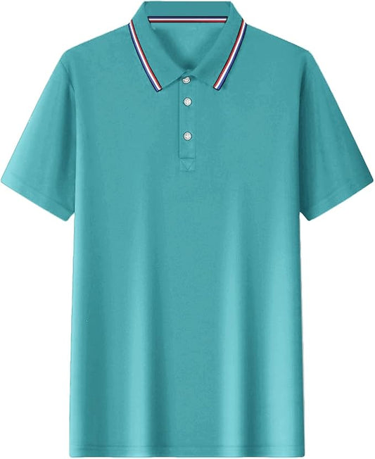 Polo Shirts for Men Dressy Casual Button Collared Golf T Shirt Classic Solid Color Business Summer Blouses