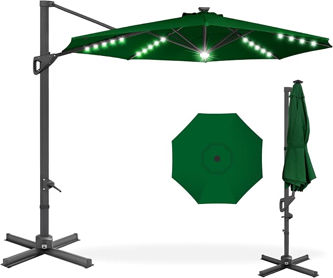 Best Choice Products 10ft Solar LED Cantilever Patio Umbrella, 360-Degree by Unknown