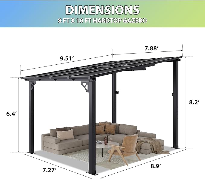 Aoxun 8’x10’ Gazebo with Aluminum Frame & Polycarbonate Panel, Outdoor Patio - Image 9
