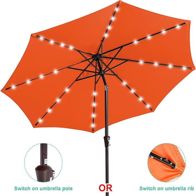JEAREY 9' Patio Umbrella with Solar Lights, LED Umbrella, Tilt & Crank UV - Image 2